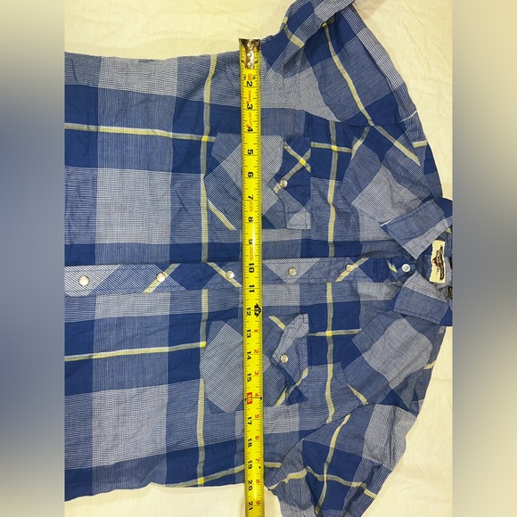 Authentic Western Youngbloods Long Sleeve Pearl Snap Mens Medium Plaid Blue - Picture 6 of 8